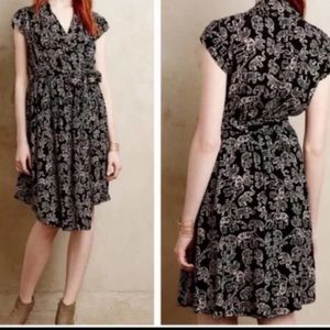 Mauve Anthropologie Black with Tan Elephant Print Wrap Dress #MBG